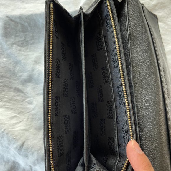 Michael Kors Jet Set Slim Flap Pebbled Leather Wallet Black - Picture 9 of 16